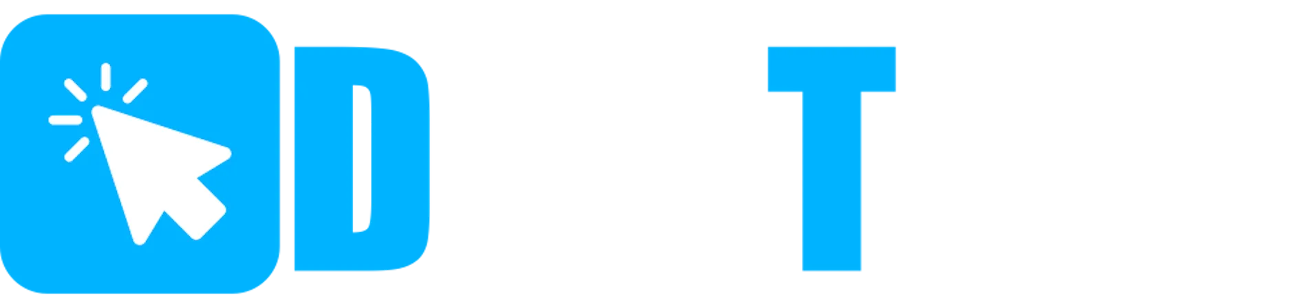 Blauer quadratischer Button mit einem weißen Mauscursor und der Aufschrift DasTech in Weiß und Blau.