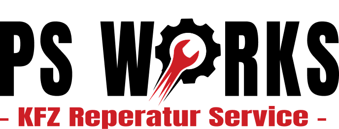 Rotes Logo mit Schriften 'KFZ Reparatur Service' und offenem Schraubenschlüssel in der Mitte.